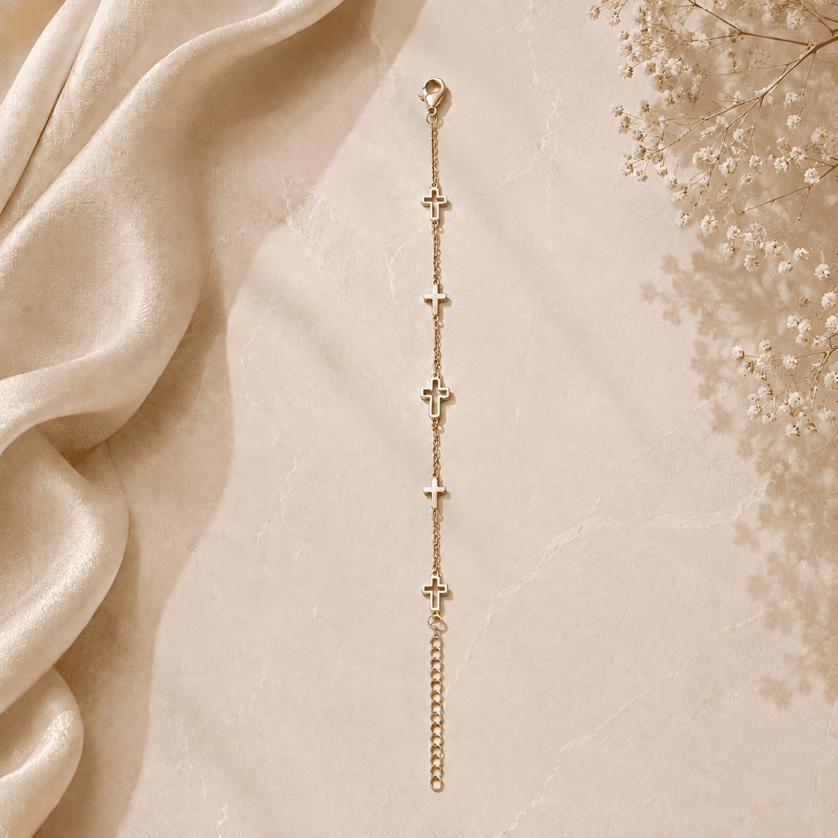 Gold Plated Stainless Steel Hollow Cross Bracelet