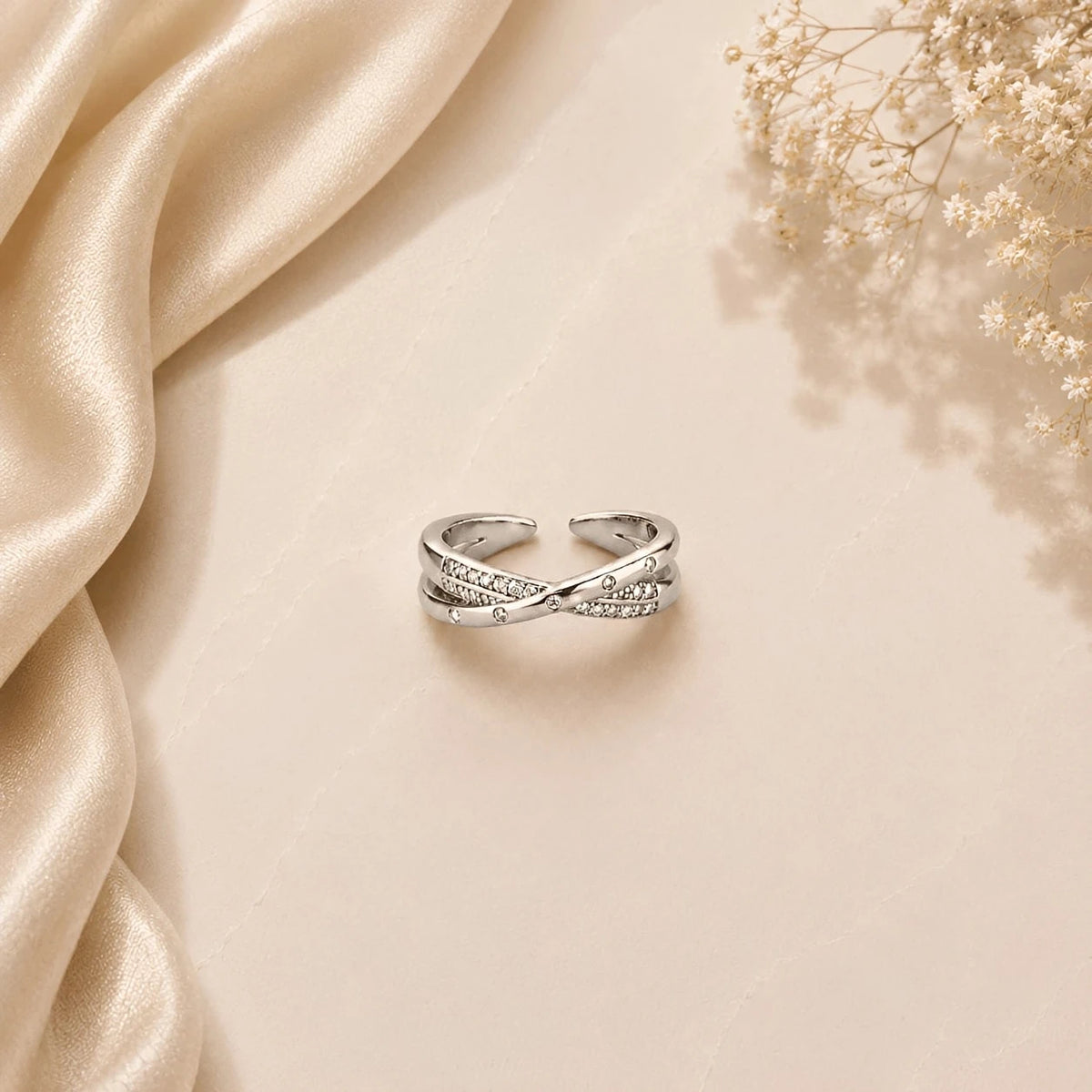 Silver Cross-Over Ring (Adjustable Size)