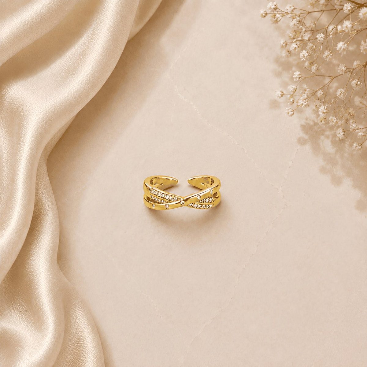 Gold Cross-Over Ring (Adjustable size)
