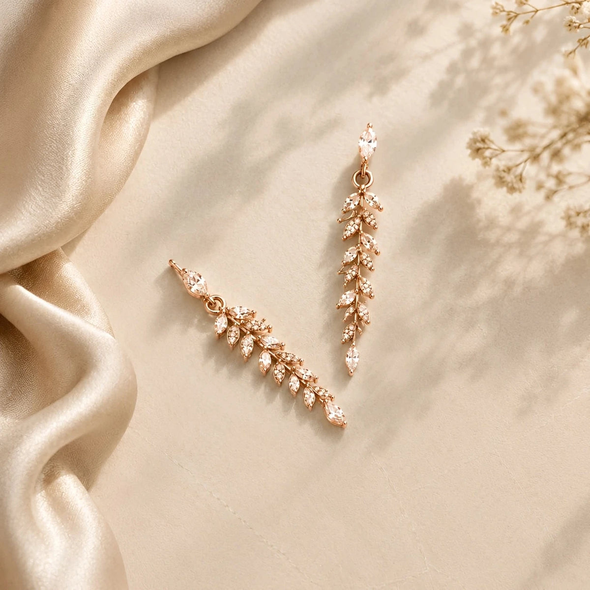 Rose Gold Leafy Drop-Down Earrings (Set of 2)