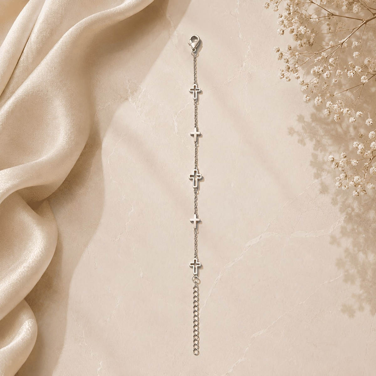 Silver Stainless Steel Hollow Cross Bracelet