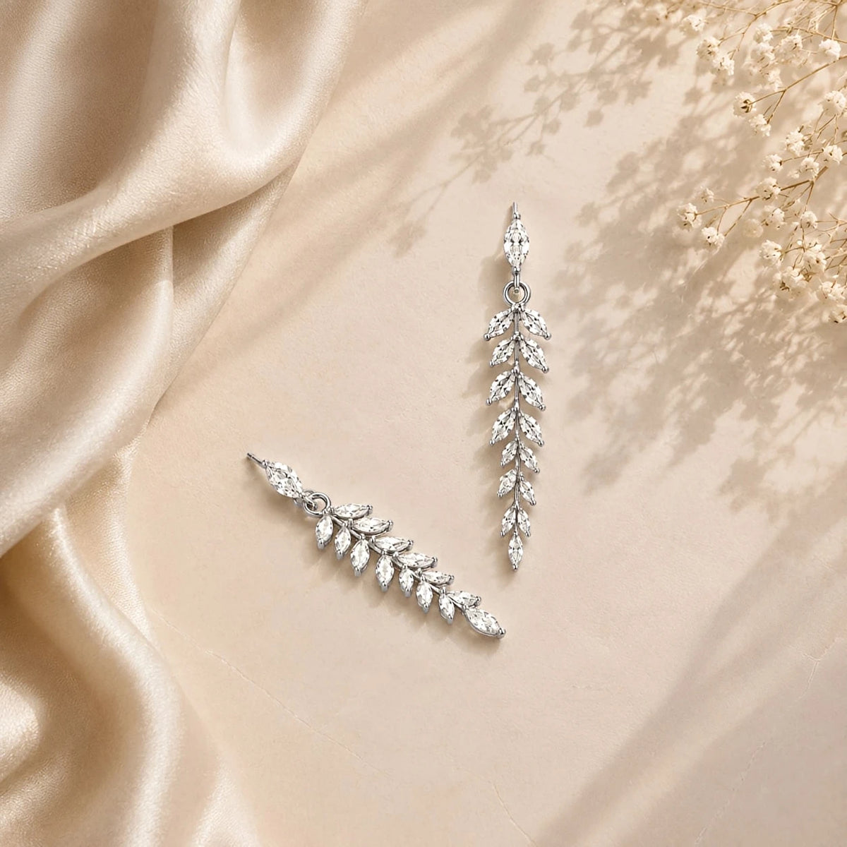 Silver Leafy Drop Down Earrings (Set of 2)